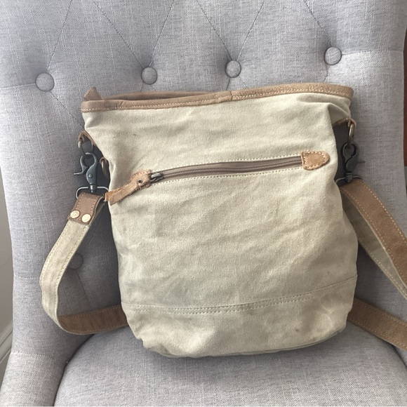 Myra Hair On Cowhide Leather Canvas Crossbody Shoulder Bag Boho Western EUC - Picture 4 of 6